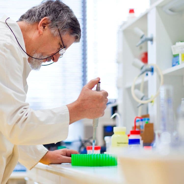 Lab technician analysing blood samples from a Bluecrest Wellness private health check